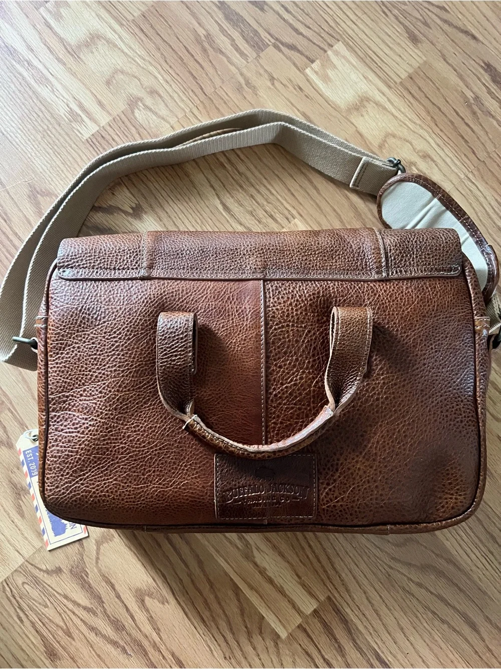 Buffalo Jackson Co. Premium Brown Leather Briefcase with Canvas Shoulder Strap